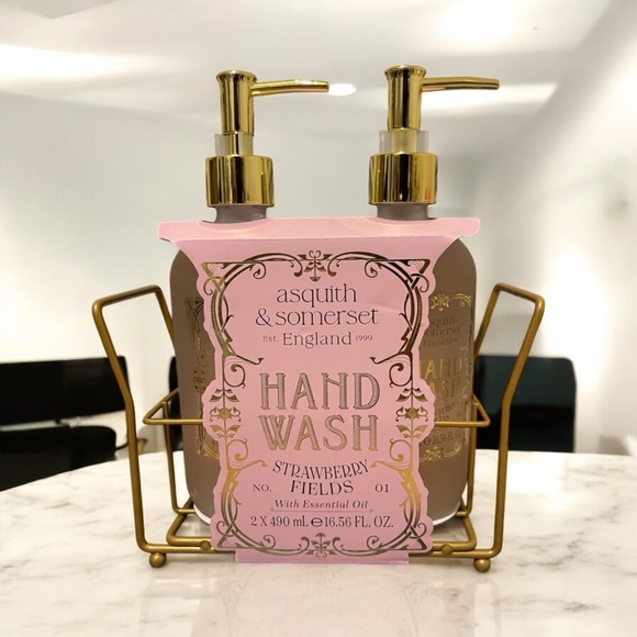 Asquith & Somerset Strawberry Fields Hand Wash Set – 2pk Glass Bottles + Caddy | - Picture 1 of 1